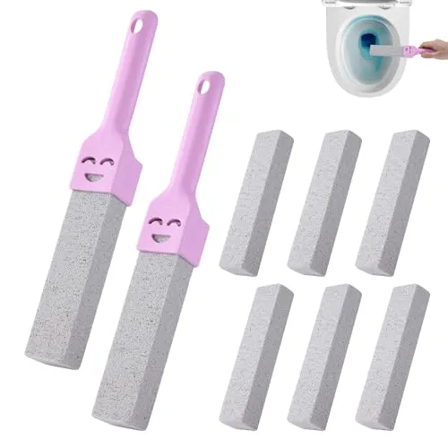 BUCOMTU 6 Stück teiliger Bimsstein Toilettenreiniger mit 2 Griffen, austauschbarer Putzstein, Bimsstein Toilette, Schmutzentferner für Toilette, Badewanne, Waschbecken, Waschbecken