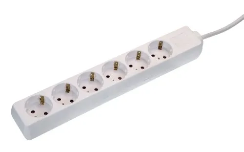 as - Schwabe 6-fach Steckdosenleiste weiß 230 V / 16 A – Mehrfachstecker mit 1,4 m Leitung & erhöhtem Berührungsschutz – Steckdosen 45° gedreht – Mehrfachsteckdose Indoor – IP20, 11611
