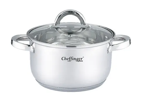 Cheffinger Topf-Set Kochtopf Topf Ø18cm Edelstahl mit Glasdeckel 2,9L Induktion, Material: Glas, Edelstahl (Set bestehend aus 1 Kochtopf und 1 Glasdeckel)