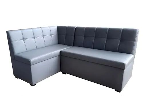 Rodnik Eckbank Komo, Sitzbank GRAU mit Stauraum - Moderne Eckbank in grau aus Kunstleder mit praktischem Stauraum. Ideal für Ess- oder Wohnräume. Maße: 167x121 cm, Sitzhöhe 47 cm.