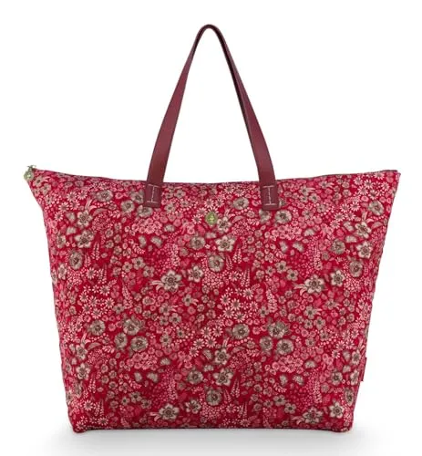 Pip Studio Tilda Tote Bag Quilted Daisy Dreams Red - Handtasche mit romantischem Blumendesign, geräumig und leicht, ideal für Reisen und Ausflüge.
