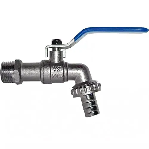 Kugelhahn für Waschmaschine, Garten und Haus, 1/2 Zoll, Außenwand, Messing, Grau, widersteht Wasserdruck bis 15 Br, Außengewinde mit 3/4-Zoll-Ausgang