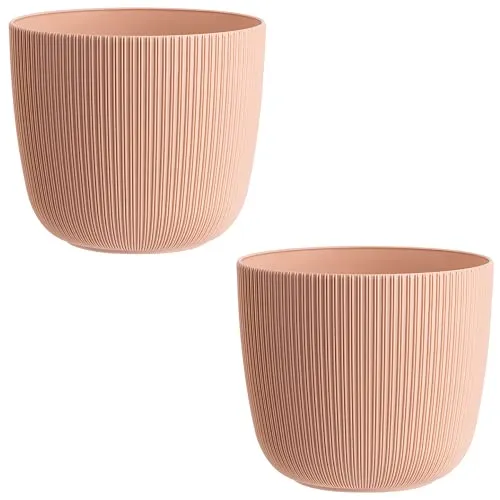 Gariella 2X apricot moderner Blumentopf mit Drainagesystem Pflanztopf-Kübel widerstandsfähig rund wetterfest Kunststoff Ø 21 cm