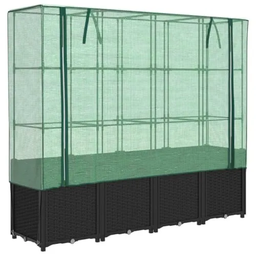 vidaXL Hochbeet mit Gewächshaus-Aufsatz - Pflanzbeet mit Eisenrohr-Rahmen, schützt Pflanzen vor extremen Temperaturen und Schädlingen, ideal für Garten, Terrasse und Balkon