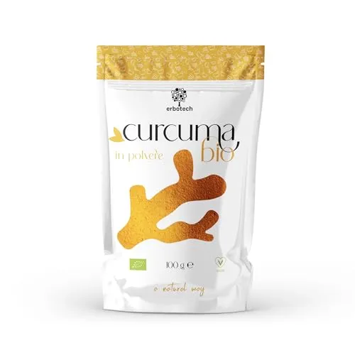 ERBOTECH Kurkuma BIO Pulver, 100g, 100% rein und biologisch, ohne Zusatz von Allergenen, GVO-frei, Vegan & Glutenfrei