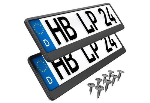 L & P Car Design Kennzeichenhalter für Auto 46 cm in schwarz für kurze Kennzeichen, (2 Stück)