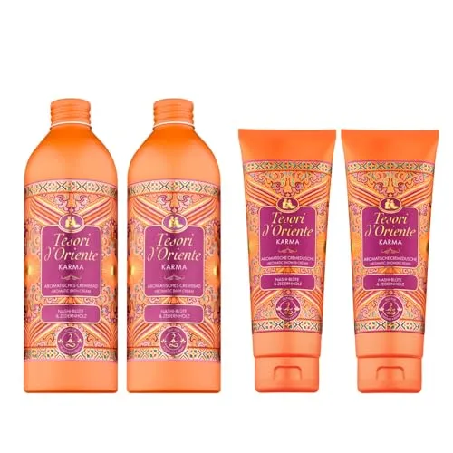 Tesori d'Oriente TESORI D’ORIENTE Karma Dusch- und Badeset aromatische Cremedusche & Cremebad mit dem Duft von Zitrone Bergamotte und Zedernholz Wellness für Körper & Sinne