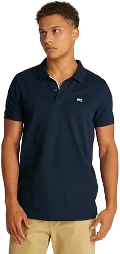 Tommy Jeans TJM Slim Placket Polo EXT S/S Polo Men's, Blau (Dark Night Navy) - Poloshirts für Herren, modernes Design aus 100% Bio-Baumwolle, ideal für Büro und Freizeit mit optimaler Passform und hohem Tragekomfort.