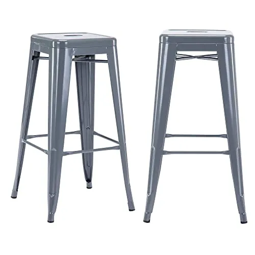 Duhome Barhocker Eisen Barstühle 2er Set, Sitzhöhe 76cm Tresenhocker, Stapelbar Metall Bistrohocker mit Fußstütze im Industry Design, Grau