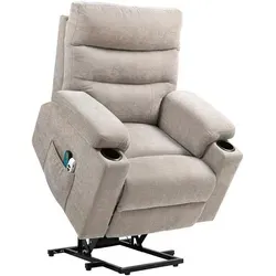 HOMCOM Elektrischer Relaxsessel mit Aufstehhilfe - Relaxsessel & -liegen mit Doppelmotor für individuelle Liegepositionen, inklusive Vibrationsmassage, Lendenwärme und praktischen Becherhaltern für optimalen Komfort.