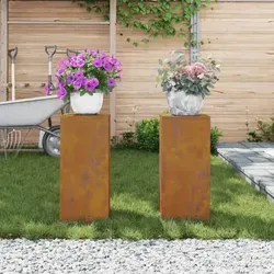 vidaXL Outdoor-Pflanzensäulen 2 Stk. Cortenstahl 24x24x55 cm - Garten-Zubehör mit rustikalem Design, ideal für die stilvolle Präsentation deiner Pflanzen im Freien. Hergestellt aus langlebigem Cortenstahl, trotzen sie jedem Wetter.