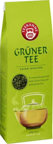 Teekanne Grüner Tee China Auslese 250g - Loser, chinesischer Grüner Tee mit duftig-frischem Geschmack und angenehm heller Tassenfarbe. Ideal für Teeliebhaber, die eine feine Bitternis schätzen. Perfekt für entspannende Teestunden.