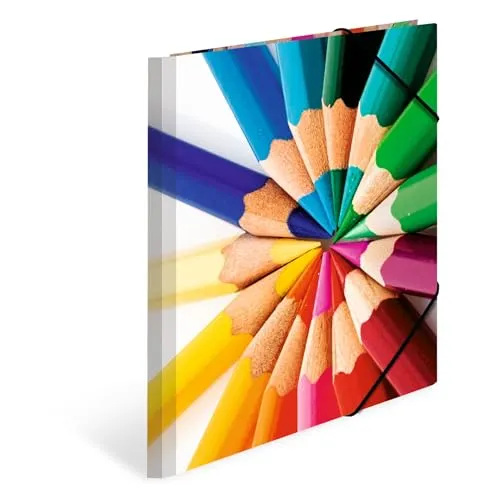 HERMA Sammelmappen A4 Stifte Set, 3 Stück, Kinder Eckspanner-Mappen aus Pappe mit Kunst Motiv, Gummizug, Innenklappen und Innendruck für Jungen und Mädchen