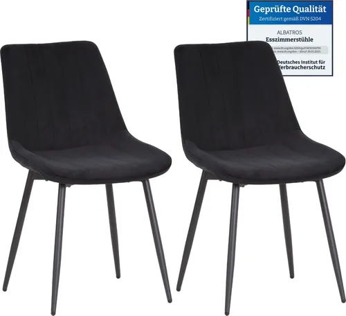 ALBATROS Esszimmerstuhl BOSA 2er Set Schwarz - Esszimmerstühle im modernen Retro-Look mit hochwertigem Samtbezug, ergonomisch gepolstert für maximalen Sitzkomfort – ideal für gemütliche Abende.