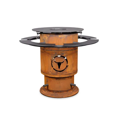 Moesta BBQ Holzkohlegrill Bandit Fireplace - Vielseitige Feuerstelle und Planchagrill - Grill und Feuerstelle in einem, aus robustem Cortenstahl mit Gusseisen-Grillplatte. Ideal für gesellige Grillabende im Garten.