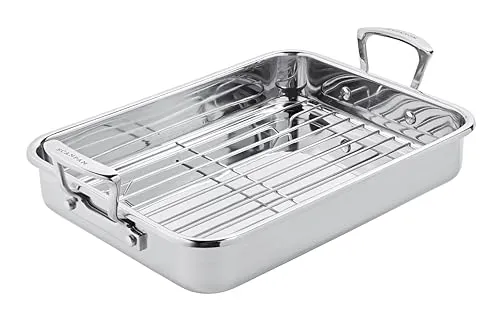 Scanpan Impact Auflaufform 43x28 cm, 4,5 l mit Rost | Edelstahl-Bräter | Tropffreier Rand | Für alle Herdarten inkl. Induktion | Ofenfest