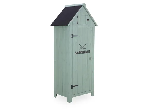 SANSIBAR Gerätehaus ROSKILDE 181x66x12 cm - Praktisches Gartengerät aus Tannenholz mit grünem Sansibar Aufdruck, ideal für die Aufbewahrung von Gartengeräten und wetterfest dank rostfreier Schrauben.