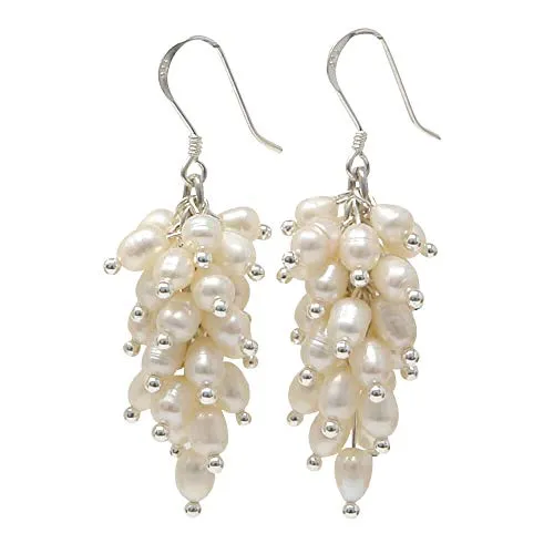 Ohrhänger in Traubenform aus echten Perlen & 925 Silber weiß Ohrringe Ohrschmuck