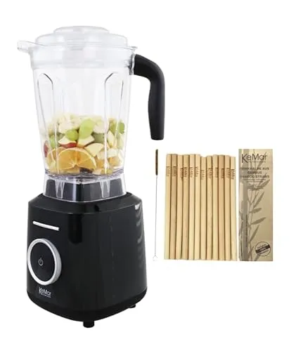 KeMar Hochleistungsmixer 1500W mit GRATIS Bambus Trinkhalmen - Standmixer mit 2 Litern, 23.000 U/min, BPA-frei und 6 Programmen für perfekte Smoothies, Milchshakes und Nussmuss. Inklusive praktischer Touch-Bedienung und hochwertigem TRITAN-Behälter.