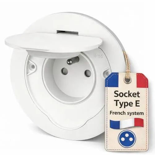 Edelstahl Einbausteckdose, Bodensteckdose IP55, Klappdeckel, Steckklemme, Typ E Französisch