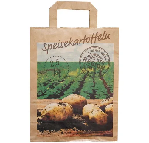 Boxolutions Tragetasche Papiertüten Kartoffel - 250 Stück, 2,5 kg - Tragetaschen aus starkem Kraftpapier, ideal für den Transport von Kartoffeln. Lebensmittelecht und umweltfreundlich, mit hoher Belastbarkeit und nassfester Verarbeitung.