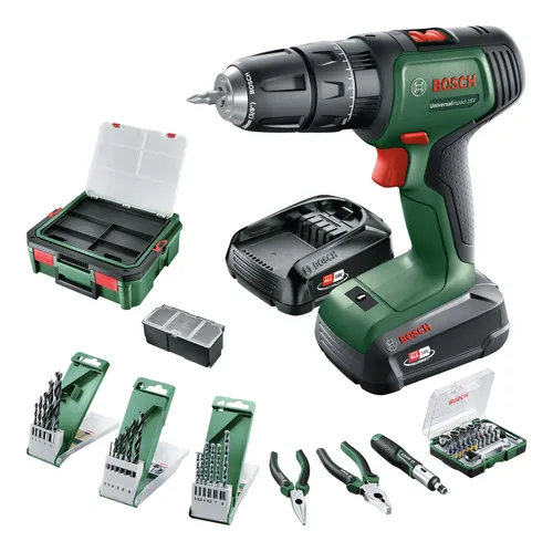 BOSCH Akku-Bohrschrauber-Set UniversalImpact 18V - Kompaktes Allroundwerkzeug mit 20 Drehmomentstufen und POWER FOR ALL Systembox für vielseitige Anwendungen
