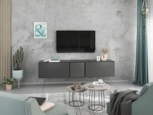 Lowboard VARIANTO 3, Anthrazit Matt, Modernes TV-Board - Stylisches, griffloses TV-Lowboard mit zwei Hängeschränken und einem kleinen Schrank. Ideal für modernes Wohnen. Einfache Montage dank Schablone und stabiler Verarbeitung für Langlebigkeit.