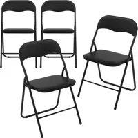 ECD Germany Klappstühle 4er Set - Schwarz, Faltbare Gartenstühle - Gartenstühle: 4er Set klappbarer Stühle, komfortabel mit Kunstlederpolsterung, stabil und bis 110 kg belastbar, ideal für drinnen und draußen.