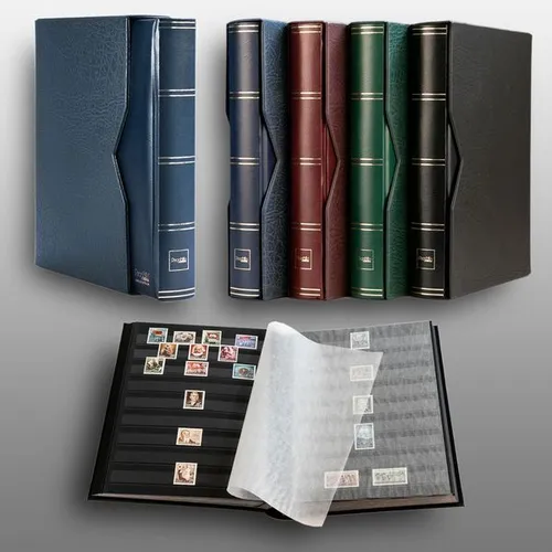 Prophila 60 schwarze Seiten Briefmarkenalbum wattiert mit Kassette blau