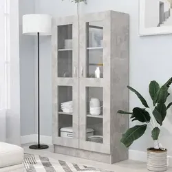 vidaXL Vitrinenschrank Betongrau 82,5x30,5x150 cm - Vitrine aus robustem Holzwerkstoff mit 4 geräumigen Fächern und 2 Türen, ideal für eine stilvolle und praktische Aufbewahrung von Deko und Medien.