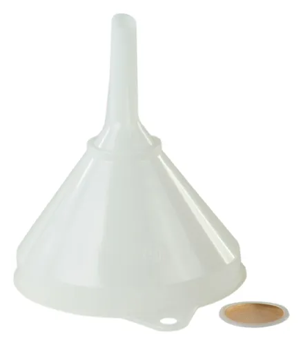Hünersdorff Fass Trichter mit Sieb 253 mm - 953100 - Praktischer Küchentrichter aus HD-PE mit 105 mm Siebeinsatz. Ideal zum Abfüllen und Filtern von Flüssigkeiten. Mit Überlaufrand und Aufhängeöse für einfache Handhabung.
