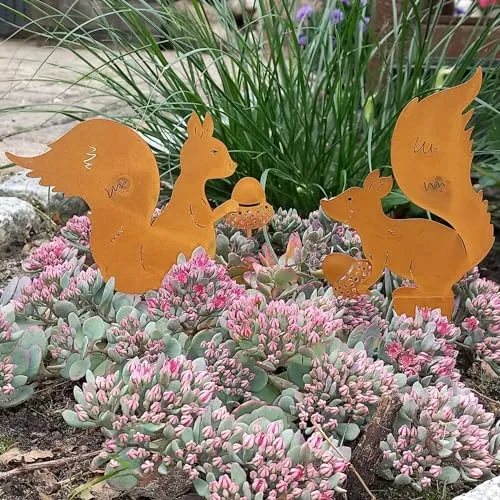 Storm's Gartenzaubereien Gartenstecker Eichhörnchen Figur 2er Set zum Stecken im Rostoptik 18cm für die Gartendeko