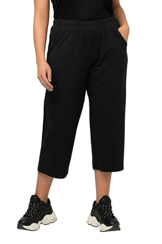 Ulla Popken Damen 7/8 Hose in Schwarz - Sport-Jogginghose für große Größen mit bequemem Rundum-Gummibund und praktischen Taschen, ideal für aktive Frauen.