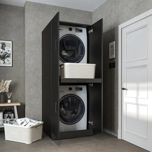 ROOMART Waschmaschinenschrank Dora - Trockner & Waschmaschine, 4 Farben, mit Türen & Ausziehbrett - Robuster Waschmaschinenschrank in 4 Farben, ideal für bis zu 130 kg. Mit stabilen Füßen und Wandbefestigung für optimale Standfestigkeit. Pflegeleicht und feuchtigkeitsbeständig - perfekt für Ihr Zuhause.