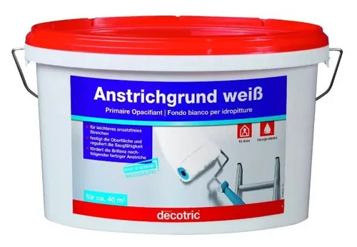 Decotric Anstrichgrund weiß 5 L - Vorstreichfarbe für optimale Haftung, ideal für Innen- und Außenanstriche, sorgt für ein gleichmäßiges Farbergebnis.