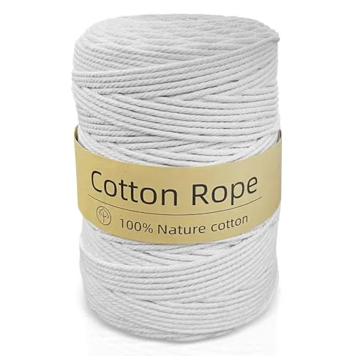 Sudnsadaks Makramee Garn 3 mm x 300m, Premium Makramee Garn Natur, Baumwolle Makramee Baumwollgarn, Macrame Yarn für Basteln, Stricken, Boho Deko, Wandbehang Dekoration