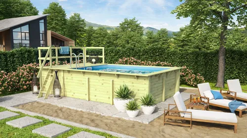 Karibu Aufstellpool Holzpool-Set rechteckig 582x353x124 cm