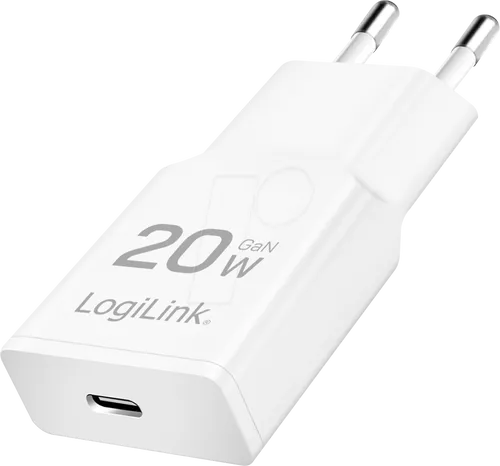 LOGILINK PA0345 - USB-Ladegerät, 20 W, 5-12 V, 1x USB-C (PD), GaN, weiß