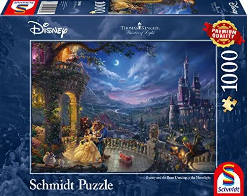 Schmidt Spiele 59484 Thomas Kinkade Puzzle - 1000 Teile, Disney Die Schöne und das Biest, Tanz im Mondlicht, ideales Premium-Puzzle für kreative Stunden ab 12 Jahren
