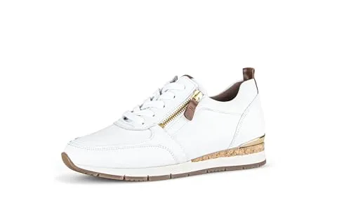 Gabor Damen Low-Top Sneaker, Weiss/Camel (Gold) - Damen-Sneaker aus hochwertigem Glattleder, sportlich und bequem mit flachem Absatz für den perfekten Freizeitlook.
