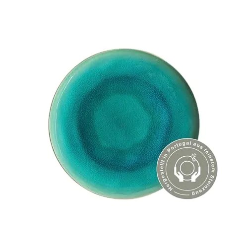 Costa Nova Speiseteller Riviera: Flacher Steinzeug-Teller mit craquelierter Glasur in Azur-Blau, Spülmaschinen- und Mikrowellenfest, Handveredelt, Stapelbar, Ø 27,1 cm