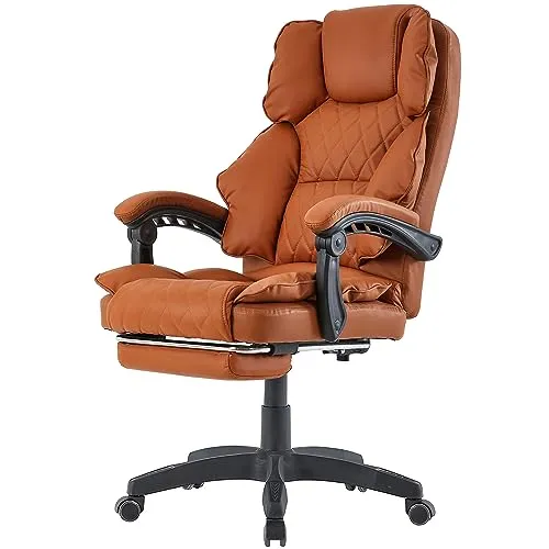 Schreibtischstuhl Design Bürostuhl Racing Chair mit Fußstütze, Braun