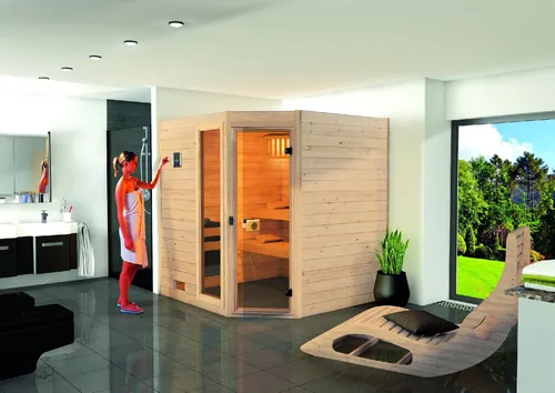 Produktbild Weka Massivholzsauna Valida Eck mit Glastür