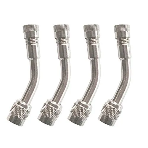 QitinDasen 4Pcs Professionell Reifen Ventilverlängerung Adapter Set, 135 Grad Vernickeltes Kupfer Reifenventil Verlängerung Schrader Ventil Adapter, für Fahrrad, Motorrad, Auto (Silber)