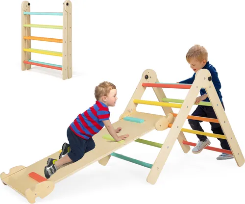 GOPLUS Kletterdreieck mit Rutsche – 4-in-1 Klettergerüst für Kinder - Vielseitiges Kletterdreieck mit umkehrbarer Rampe: Ideal zum Klettern und Rutschen. Einstellbare Höhen für wachsende Kinder, platzsparend und sicher – für endlosen Spielspaß!