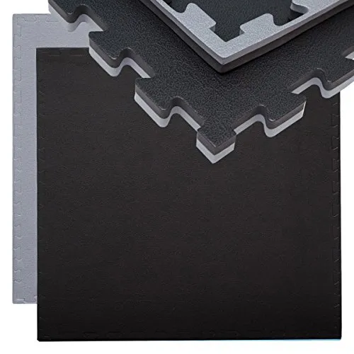 EYEPOWER 0.8qm Profi Fitnessmatte - 2cm dicke Trainingsmatte für Fitnessgeräte - Sportmatte mit Gelenkschutz, ideal für Hanteln und Fitnessgeräte. Die 90x90cm große Matte ist schalldämpfend und bietet perfekten Bodenschutz in jedem Raum.