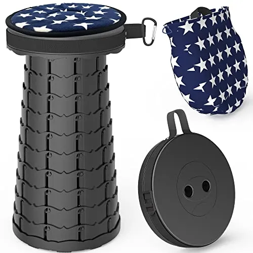 LOCYOP Tragbarer Klapphocker mit Kissen - Camping-Hocker mit verstellbarer Höhe von 6 bis 45 cm und einer Tragfähigkeit von bis zu 200 kg. Ideal für Outdoor-Aktivitäten und leicht zu transportieren dank Tragetasche.