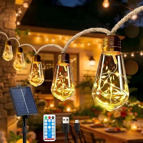 KDGOFUO Solar Lichterkette Außen, 8 m,16 LED Glühbirnen, warmweiß, Dimmbar