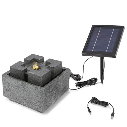 esotec Solarbrunnen Modern Style mit LED und Akku - Wetterfester Gartenbrunnen (21x21x17 cm) mit spritzwassergeschützter LED-Beleuchtung und Solarbetrieb für stimmungsvolle Akzente im Außenbereich.