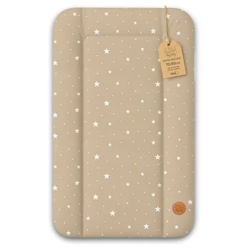 Wickelauflage abwaschbar 70x50 cm - Beige mit weißen Sternen für Wickeltisch und unterwegs - Vielseitige Wickelauflage für Wickeltische, Kommoden oder Reisen. Die wasserdichte Oberfläche ermöglicht eine einfache Reinigung. Hergestellt aus hochwertigen Materialien, ideal für die zarte Babyhaut. Perfekt für den Alltag!